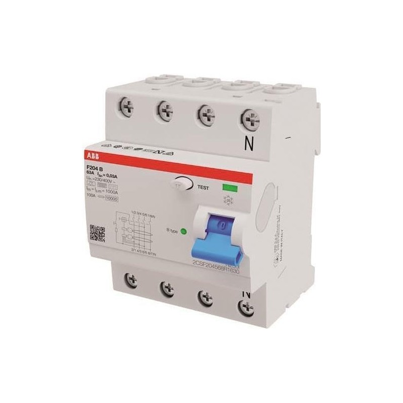 ABB Stotz S&J FI-Schutzschalter TypB 4P 63A,30mA,3kA,4TE F204B-63/0,03-4TE (2CSF204568R1630)