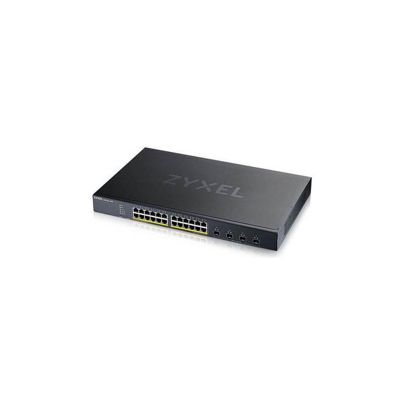 Zyxel 28-Port Smart Managed PoE+ Switch, 24x GbE PoE+ RJ45, 4x 10G SFP+, 375Watt PoE+, Hybrid Mode (Webmanaged und Cloudmanaged