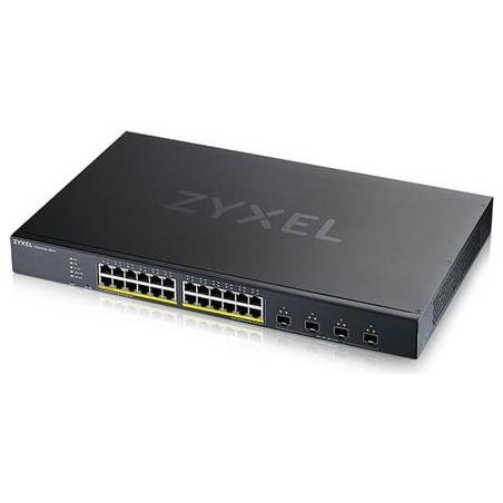 Zyxel 28-Port Smart Managed PoE+ Switch, 24x GbE PoE+ RJ45, 4x 10G SFP+, 375Watt PoE+, Hybrid Mode (Webmanaged und Cloudmanaged