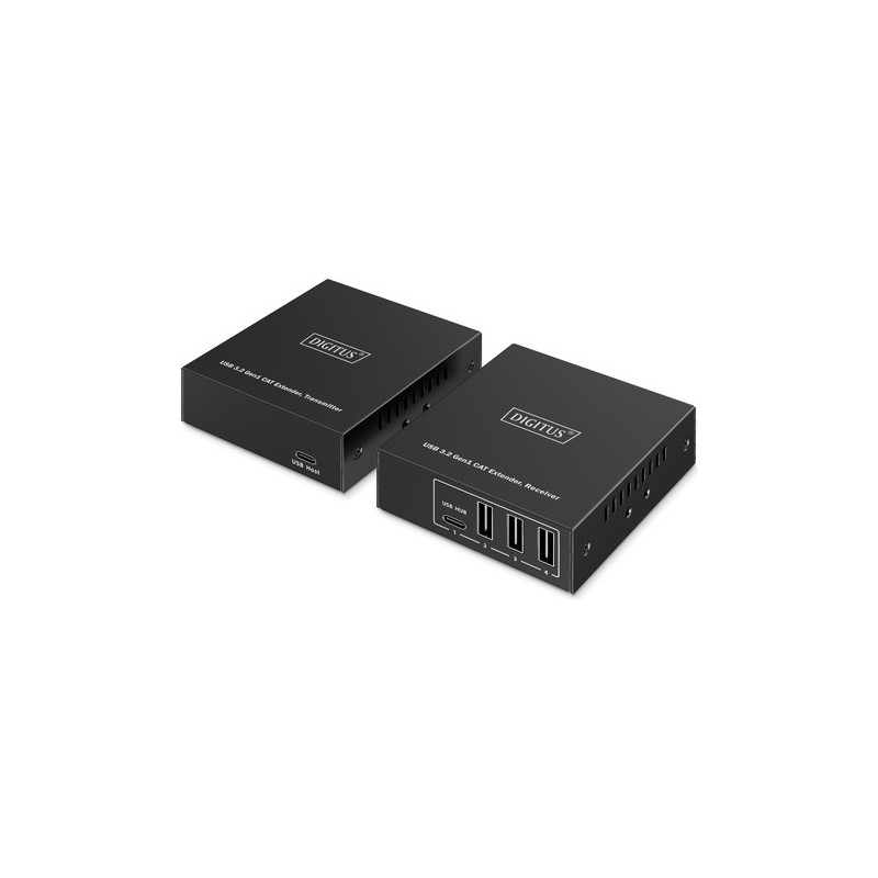 DIGITUS USB 3.2 Gen1 CAT Extender, 5 Gbps, 4 Ports: 3x USB-A / 1x USB-C, 100m (DA-73121)