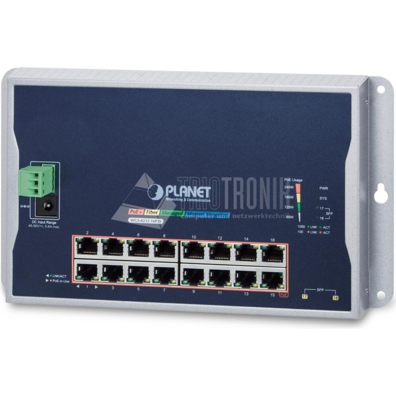 PLANET WGS-4215-16P2S Netzwerk-Switch Managed L2 Gigabit Ethernet (10/100/1000) Power over Ethernet (PoE) Schwarz (WGS-4215-16P