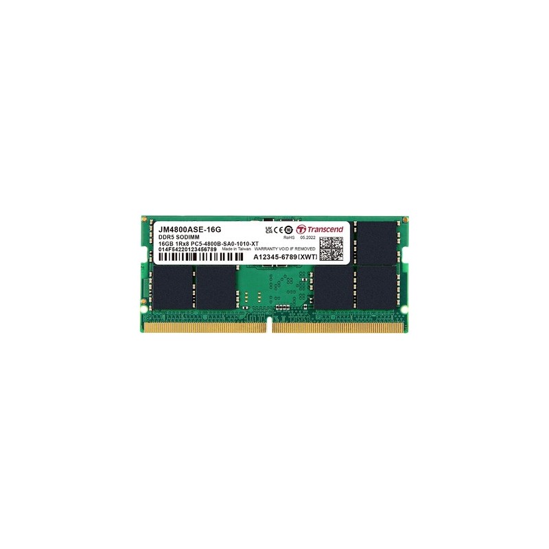 Transcend JetRAM - DDR5 - Modul - 16 GB - SO DIMM 262-PIN - 4800 MHz / PC5-38400 - 1.1 V - ungepuffert - on-die ECC (JM4800ASE-
