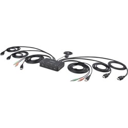StarTech.com 2-Port Dual-Monitor HDMI Cable KVM Switch, 4K 60Hz, Compact KVM with 5ft/1,5m USB-A/HDMI/Audio Integrated Cables,