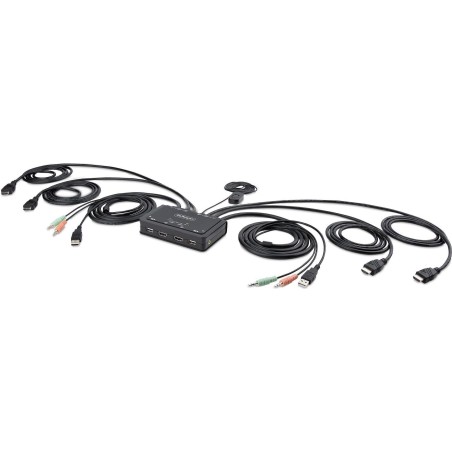 StarTech.com 2-Port Dual-Monitor HDMI Cable KVM Switch, 4K 60Hz, Compact KVM with 5ft/1,5m USB-A/HDMI/Audio Integrated Cables,