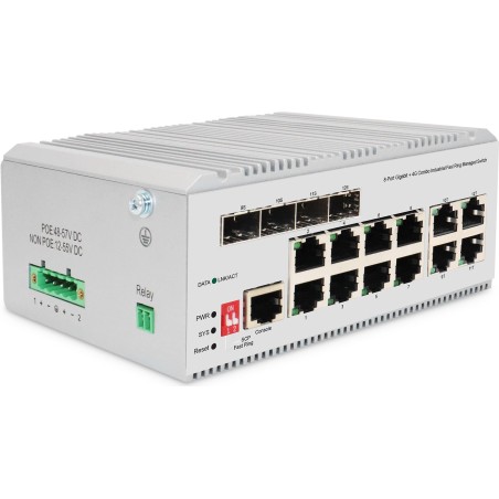 Digitus 8 Port Gigabit Ethernet Netzwerk Switch, Industrial, L2 managed, 4 SFP Uplink. Switch-Typ: Managed, Switch-Ebene: L2. B
