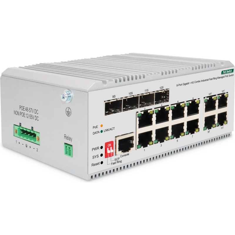 Digitus 8 Port Gigabit Ethernet Netzwerk PoE Switch, Industrial, L2 managed, 4 SFP Uplink. Switch-Typ: Managed, Switch-Ebene: L