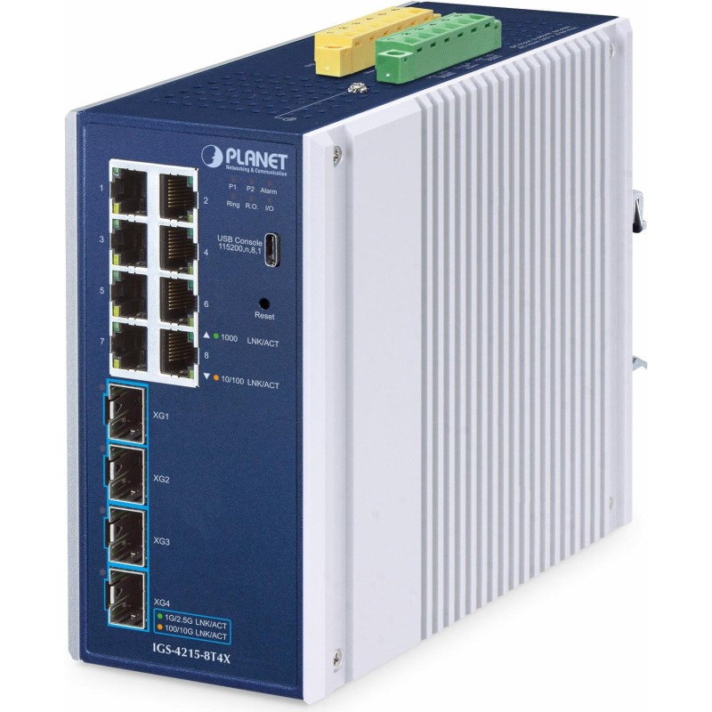 PLANET IP30 Industrial L2/L4 8-Port Managed L2/L4 Gigabit Ethernet (10/100/1000) Aluminium - Blau (IGS-4215-8T4X)