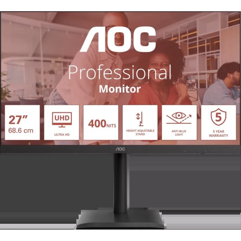 AOC E4 Series LED-Monitor 68,6 cm (27") - 3840 x 2160 4K UHD 2160p @ 60 Hz - IPS 400 cd/m² - 1200:1 - 4 ms - 2xHDMI DisplayPort