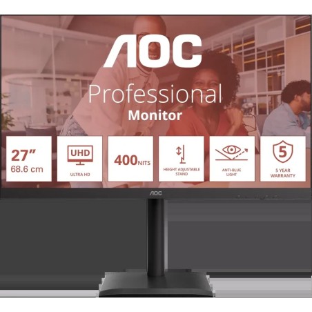 AOC E4 Series LED-Monitor 68,6 cm (27") - 3840 x 2160 4K UHD 2160p @ 60 Hz - IPS 400 cd/m² - 1200:1 - 4 ms - 2xHDMI DisplayPort