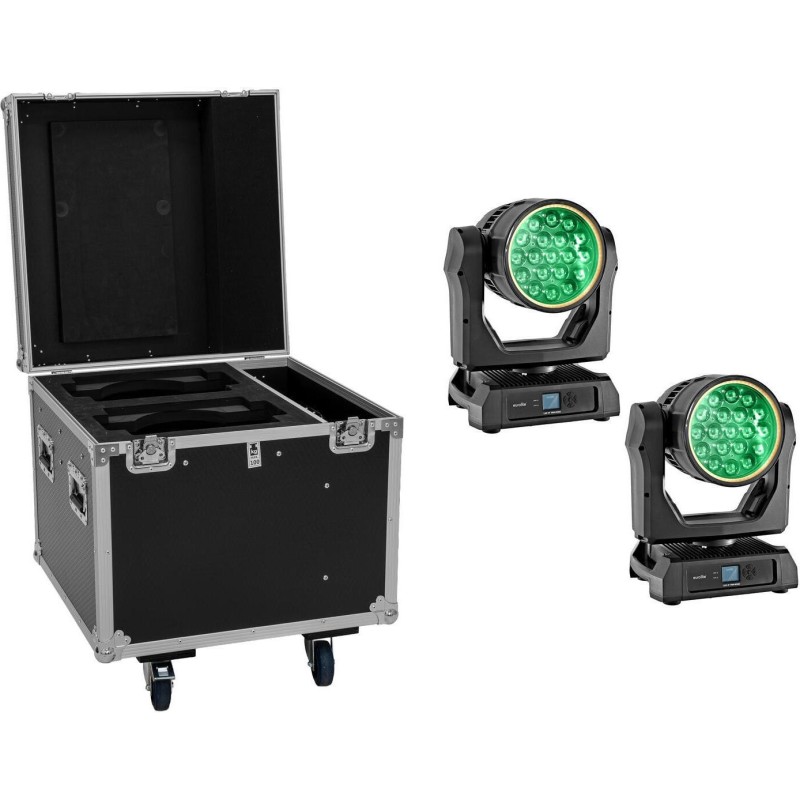 EUROLITE Set 2x LED IP TMH-W285 Hypno Moving-Head Wash IP65 + Flightcase mit Rollen