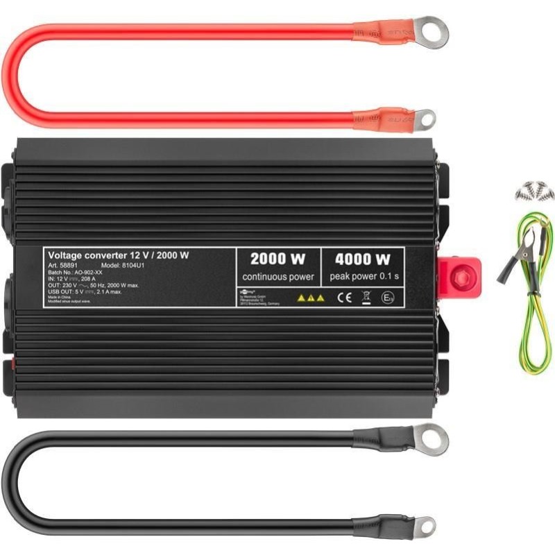 Goobay Spannungswandler 2000 W - wandelt 12 V DC in 230 V AC um (58891)