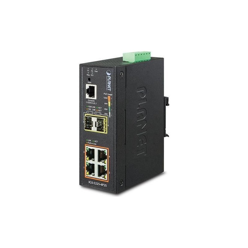 PLANET IGS-5225-4P2S - Switch - L2+ - managed - 4 x 10/100/1000 (PoE+) + 2 x 1000Base-X SFP - an DIN-Schiene montierbar - PoE+