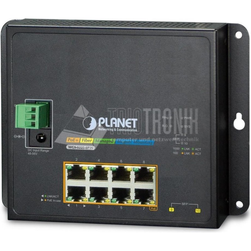 PLANET WGS-5225-8P2S - Switch - L4 - managed - 8 x 10/100/1000 (PoE+) + 2 x 100/1000/2.5G - an DIN-Schiene montierbar, wandmont