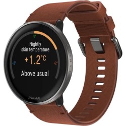 Smartwatch Polar Ignite 3 Titanium, Größe S-L, schwarzes Gehäuse mit braunem Lederarmband (zusätzlich ist ein schwarzes Silikon