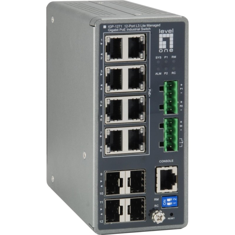 LevelOne IGP-1271 - Switch - L3 Lite - verwaltet - 8 x 10/100/1000 (PoE+) + 4 x Gigabit SFP - an DIN-Schiene montierbar - PoE+