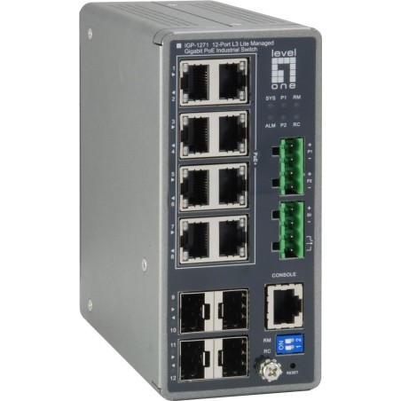 LevelOne IGP-1271 - Switch - L3 Lite - verwaltet - 8 x 10/100/1000 (PoE+) + 4 x Gigabit SFP - an DIN-Schiene montierbar - PoE+