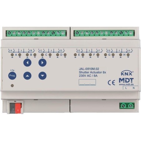 MDT JAL-0810M.02 Jalousieaktor 8fach 8TE REG 10A 230VAC m.Fahrzeitmessung (JAL-0810M.02)