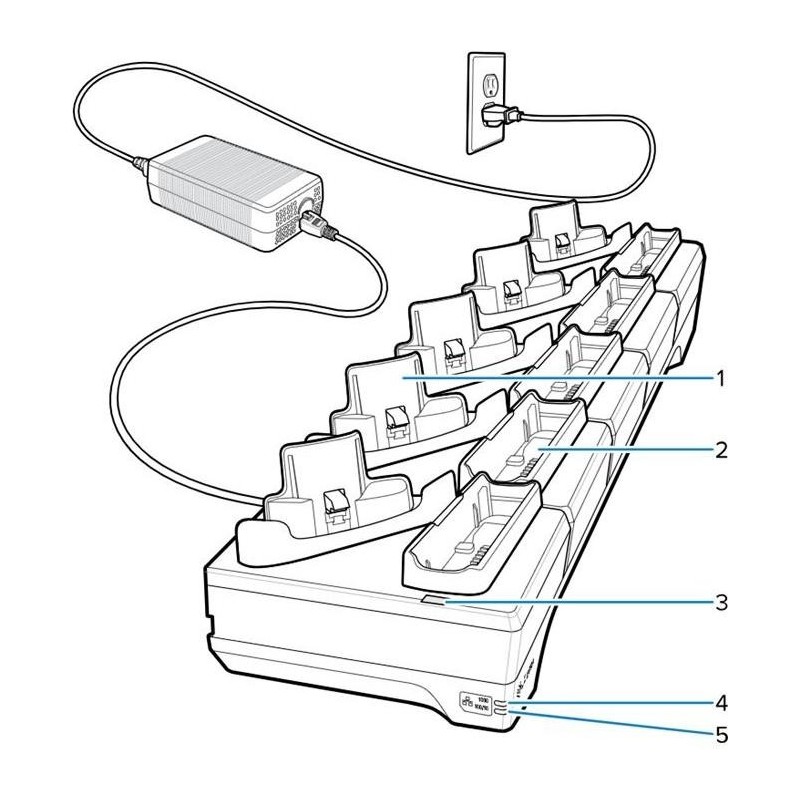 Zebra - Handheld-Ladestation - 5 Slots - Ethernet - Ausgangsanschlüsse: 5 - für Zebra WT6400 (CRD-WT64-5S5BE-01)