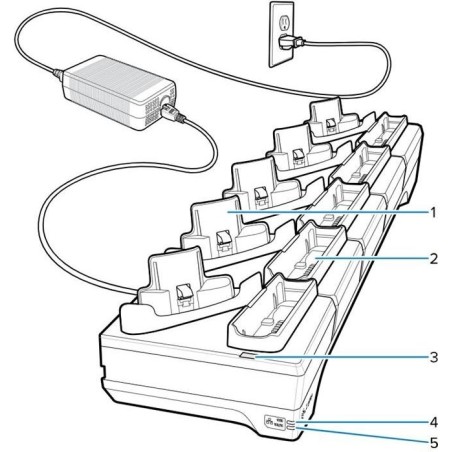 Zebra - Handheld-Ladestation - 5 Slots - Ethernet - Ausgangsanschlüsse: 5 - für Zebra WT6400 (CRD-WT64-5S5BE-01)