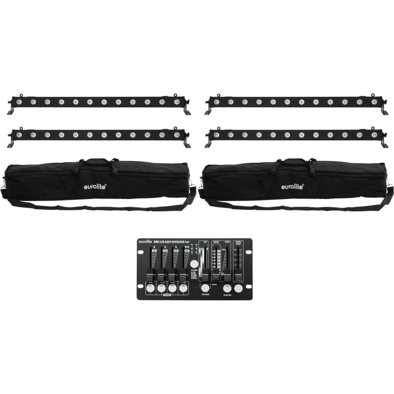 EUROLITE Set 4x LED BAR-12 QCL RGBW + 2x Soft-Bags + Controller (20000407)