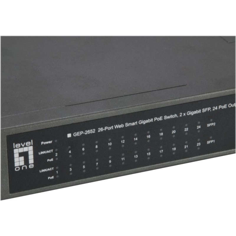 LevelOne GEP-2652 - Switch - Smart - 24 x 10/100/1000 (PoE+) + 2 x Gigabit SFP - an Rack montierbar - PoE+ (370 W) (GEP-2652)