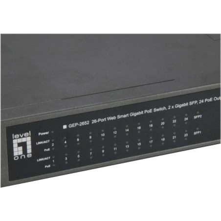 LevelOne GEP-2652 - Switch - Smart - 24 x 10/100/1000 (PoE+) + 2 x Gigabit SFP - an Rack montierbar - PoE+ (370 W) (GEP-2652)