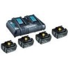 Makita - Batterieladegerät + Batterie 4 x - Li-Ion - 5 Ah - 90 Wh - 2 x Batterien laden - für Makita DEADML801, DEADML810, DHP4