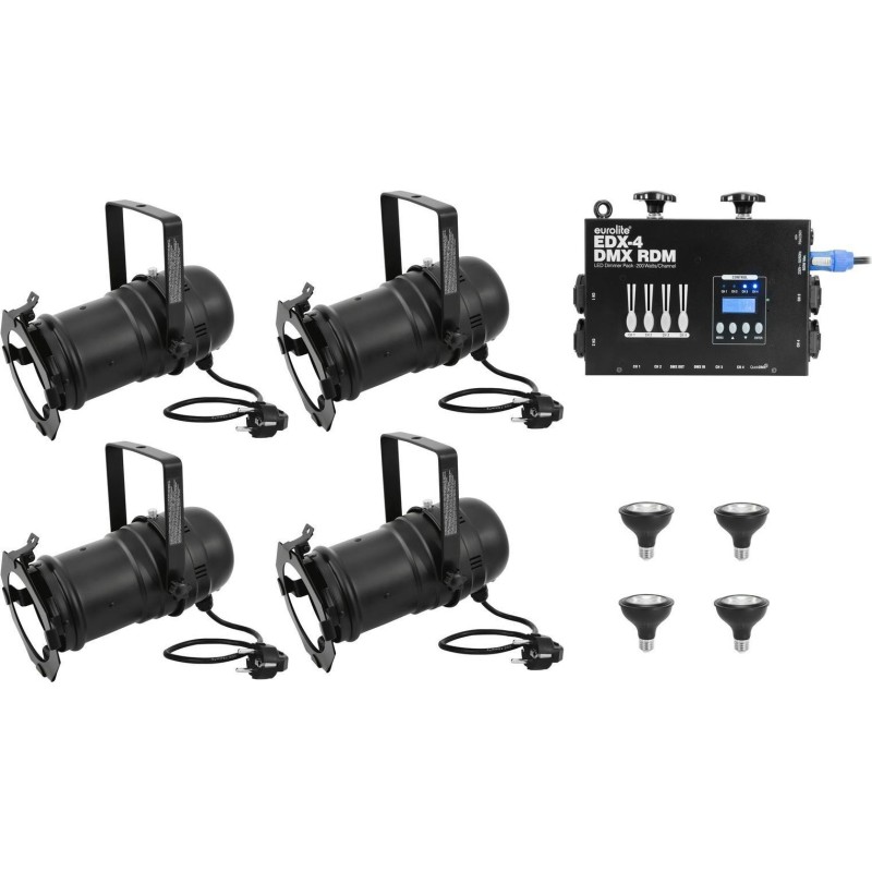 EUROLITE Set 4x PAR-30 Spot sw dim2warm + EDX-4 DMX RDM LED-Dimmerpack (20000696)