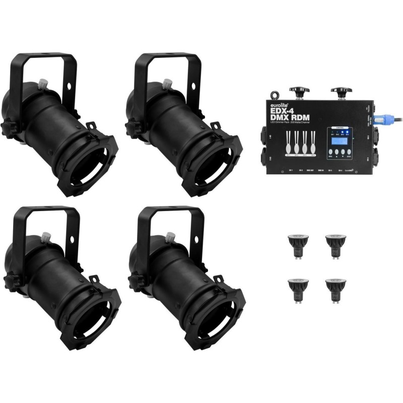 EUROLITE Set 4x PAR-16 Spot sw dim2warm + EDX-4 DMX RDM LED-Dimmerpack (20000694)
