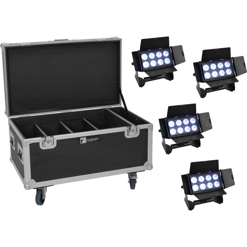 EUROLITE Set 4x Multiflood IP 8x10W RGBW Wash CRMX + Case (20001001)