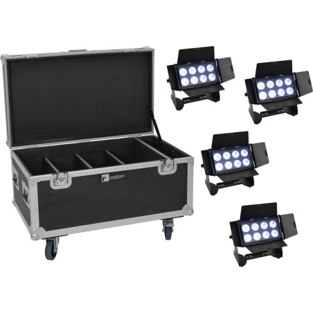 EUROLITE Set 4x Multiflood IP 8x10W RGBW Wash CRMX + Case (20001001)
