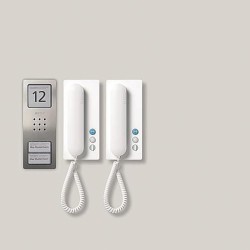 Siedle SET CA 812-2 E/W. Übertragungstechnik: Verkabelt. Produktfarbe: Edelstahl, Weiß, Platzierung: Wand (210008739-00)