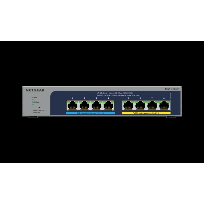 NETGEAR Plus MS108EUP - Switch - managed - 4 x 100/1000/2,5G (PoE++) + 4 x 100/1000/2,5G (PoE+) - Desktop, wandmontierbar - PoE