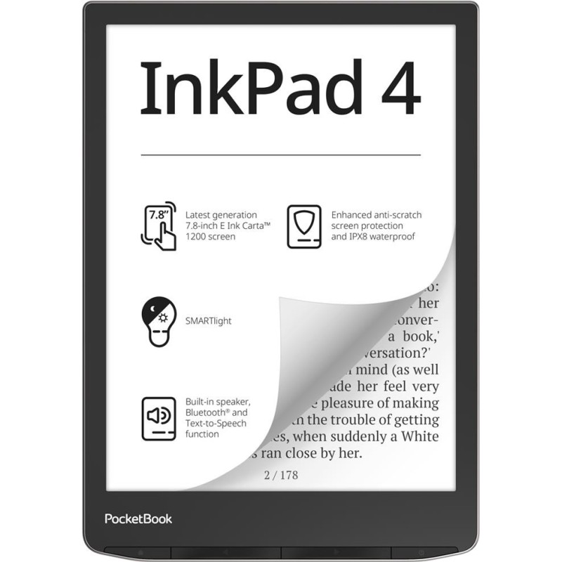 PocketBook InkPad 4 - 19,8 cm (7.8") - E Ink Carta - 1404 x 1872 Pixel - ACSM - AZW - AZW3 - CBR - CBZ - CHM - DOC - DOCX - DjV