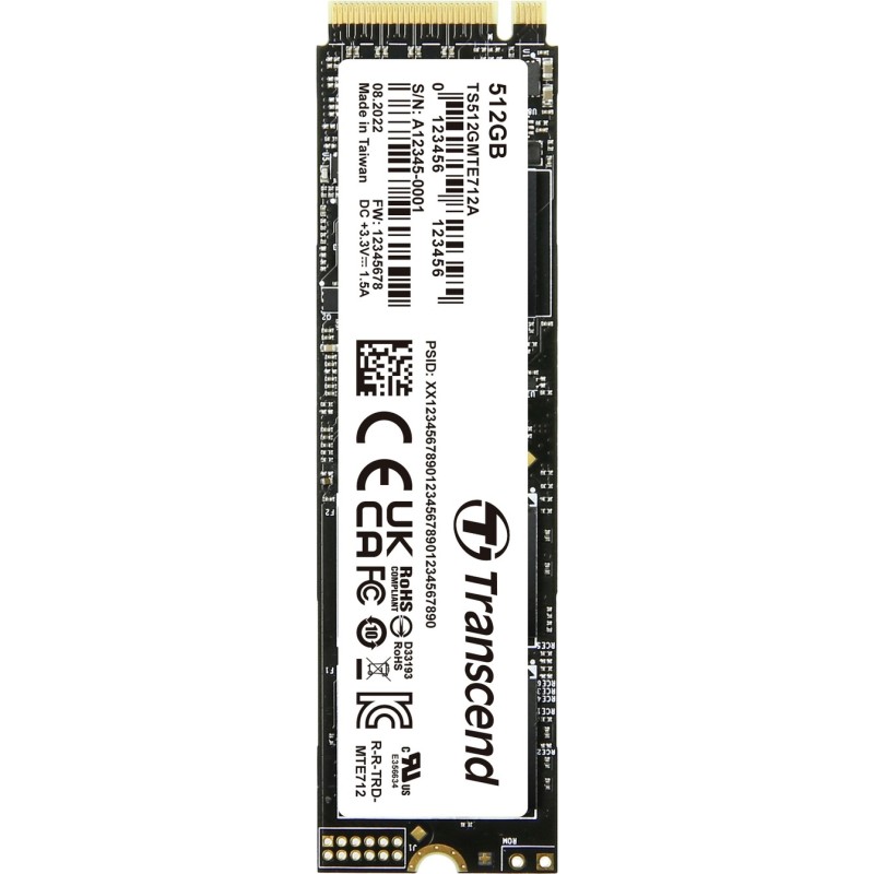 Transcend MTE712A - SSD - verschlüsselt - 512 GB - intern - M.2 2280 (doppelseitig) - PCIe 4.0 x4 (NVMe) - 256-Bit-AES - Self-E