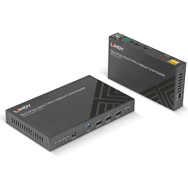 Lindy 70m Cat.6A TypeC & HDMI HDBaseT 3.0 KVM Extender (38346)