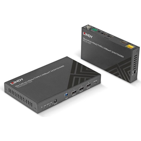 Lindy 70m Cat.6A TypeC & HDMI HDBaseT 3.0 KVM Extender (38346)