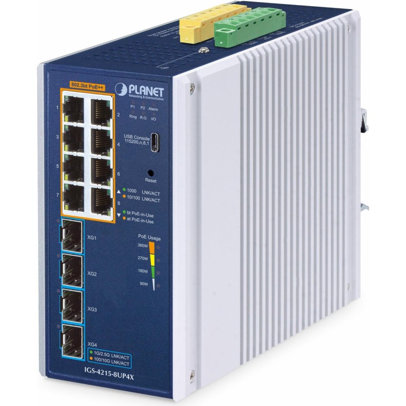 PLANET IP30 Industrial L2/L4 8-Port Managed L2/L4 Gigabit Ethernet (10/100/1000) Aluminium - Blau (IGS-4215-8UP4X)