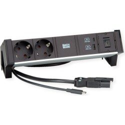 Bachmann DESK2 ALU BLACK 2xCEE7/3 1.0m 1xUSBCharger A/C 22W 1xUSB C (937.3410)