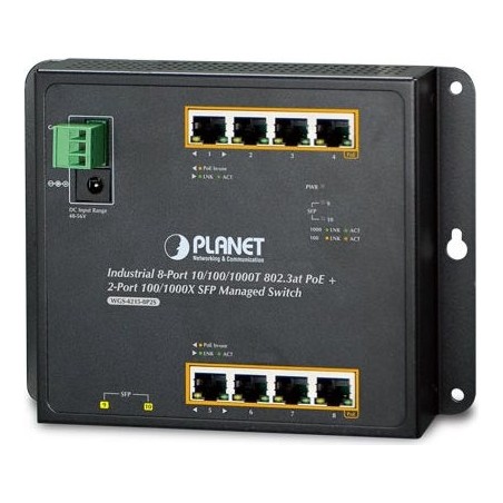 PLANET WGS-4215-8P2S - Switch - verwaltet - 8 x 10/100/1000 (PoE+) + 2 x SFP - an DIN-Schiene montierbar, wandmontierbar - PoE+