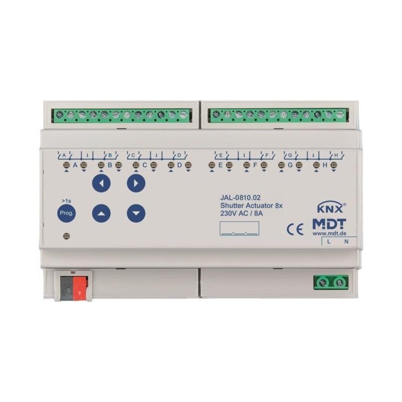 MDT - Jalousieaktor 8-fach 8TE REG 10A für Rollladenmotoren 230VAC bis 600W (JAL-0810.02)