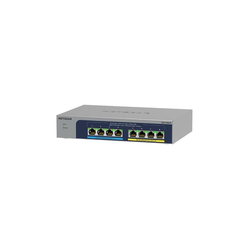 Netgear MS108UP 8-Port Ultra60 PoE++ Multi-Gigabit (2.5G) Ethernet Unmanaged Switch mit 230W PoE-Budget 1G/2,5G-Ports, Desktop/