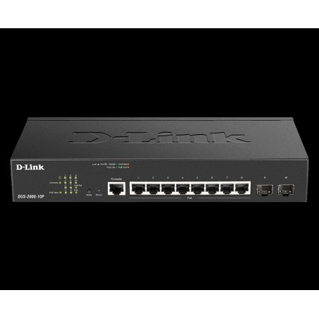 D-Link DGS 2000-10P - Switch - L3 - managed - 8 x 10/100/1000 (PoE+) + 2 x Fast Ethernet/Gigabit SFP, kombiniert - an Rack mont