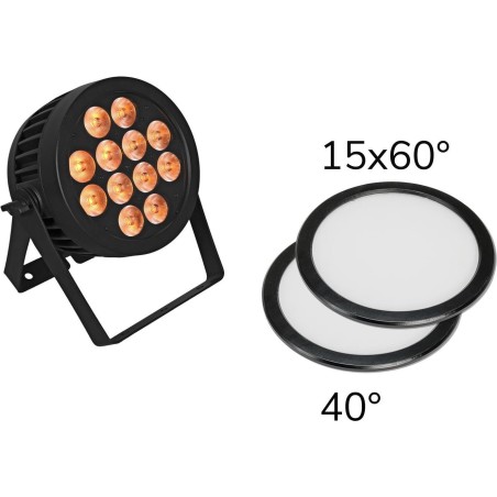 EUROLITE Set LED IP PAR 12x8W QCL Spot + 2x Diffusorscheibe (15x60 und 40 ) (20000671)