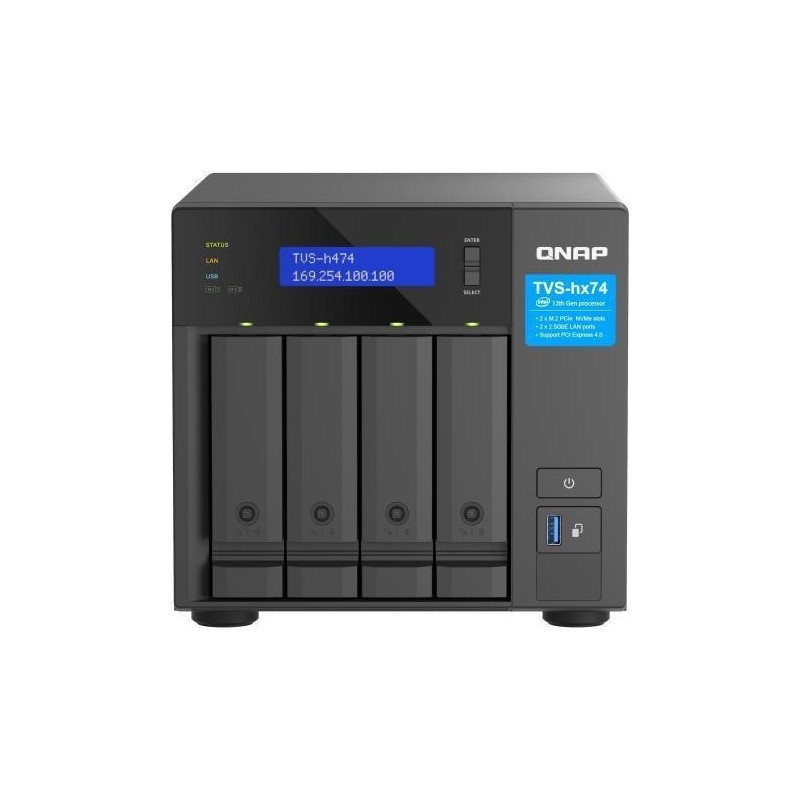 QNAP TVS-H474-PT - NAS-Server - SATA 6Gb/s - RAID 0, 5, 6, 10, JBOD - iSCSI Support (TVS-H474-PT-8G)