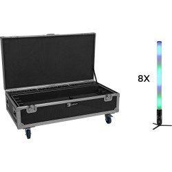 EUROLITE Set 8x AKKU IP Pixel Tube 360 PRO CRMX + Flightcase Rollen Lade
