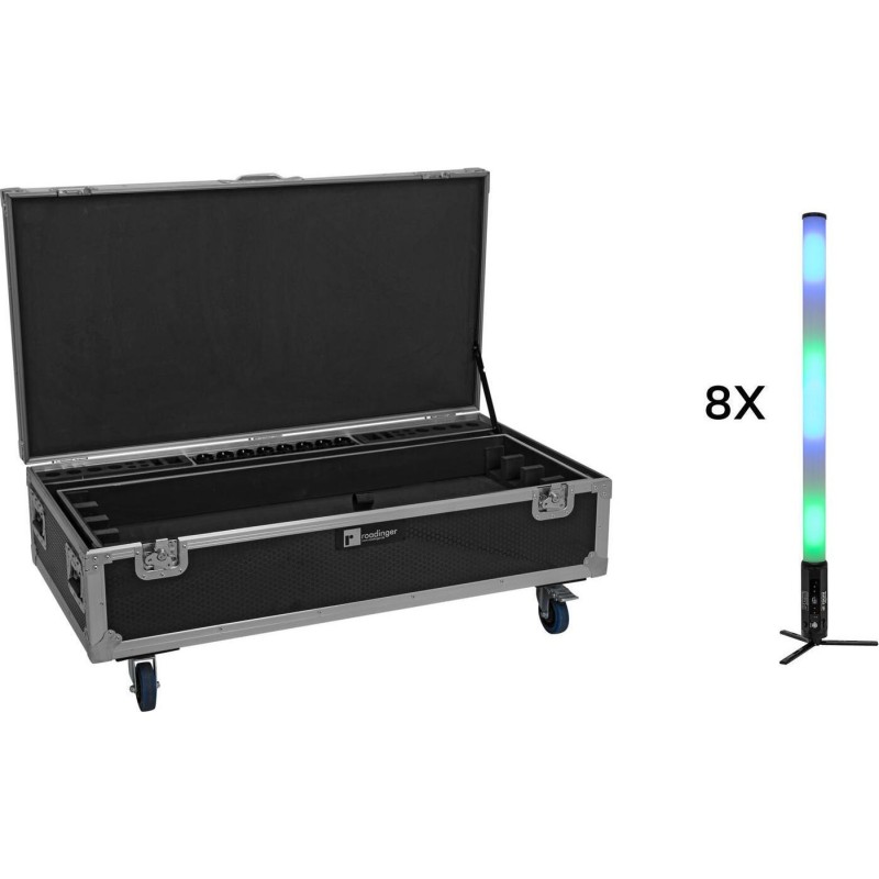 EUROLITE Set 8x AKKU IP Pixel Tube 360 PRO CRMX + Flightcase Rollen Lade