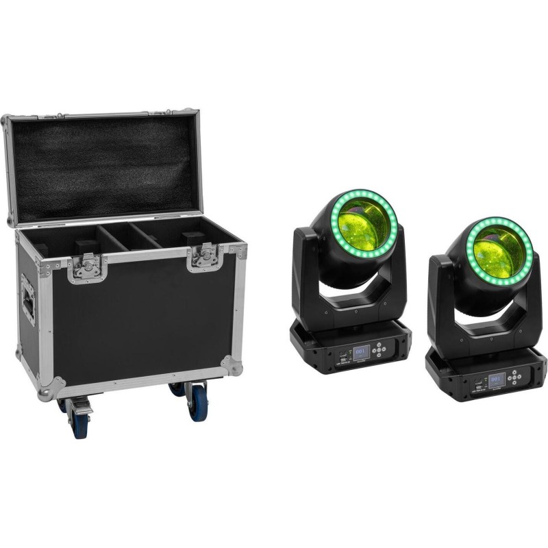 EUROLITE Set 2x LED TMH-B120 Hypno Moving-Head Beam + Flightcase mit Rollen