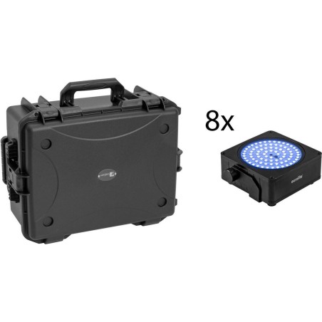 EUROLITE Set 8x AKKU IP Flat Light SMD RGBW IP65 sw + Kunststoffcase mit Trolley