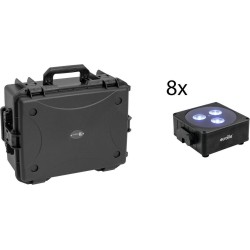EUROLITE Set 8x AKKU Flat Light 3 sw + Kunststoffcase mit Trolley RGBW LED QuickDMX